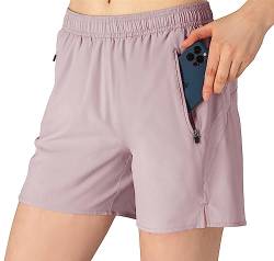 donhobo Kurze Hose Damen Shorts Sommer Hosen Laufhose Kurz Trainingshose Laufshorts Women Sportshorts (Rosa Lila, M) von donhobo