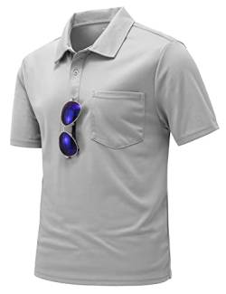 donhobo Polo Shirts Herren Kurzarm Golf Tennis Poloshirt Schnelltrocknend Casual Sport Shirt Outdoor Atmungsaktives T-Shirts Sommer Tops (Hellgrau, S) von donhobo