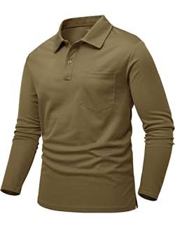 donhobo Poloshirt Herren Langarm Golf Shirts Atmungsaktiv Schnelltrocknend Army Polo T-Shirts Outdoor Sport Männer Funktionsshirt Freizetshirt Arbeitshirt, Braun, 3XL von donhobo