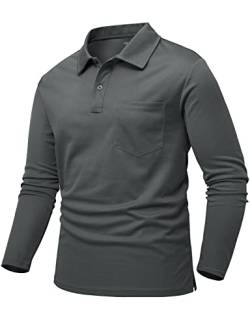 donhobo Poloshirt Herren Langarm Polohemd Einfarbig T-Shirt Outdoor Funktionsshirt Quick Dry Atmungsaktiv Sportshirt Golf Freizeitshirt, Dunkelgrau, 3XL von donhobo