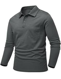 donhobo Poloshirt Herren Langarm Polohemd Einfarbig T-Shirt Outdoor Funktionsshirt Quick Dry Atmungsaktiv Sportshirt Golf Freizeitshirt, Dunkelgrau, L von donhobo