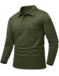 donhobo Poloshirt Herren Wandershirt Outdoor Sport Tshirts Leicht Männer Funktionsshirt Quick Dry Langarmshirt Casual Polo Arbeitshirt, Armeegrün, 3XL von donhobo