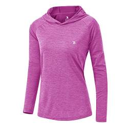 donhobo Sportshirt Damen Langarm Laufshirt Sporttop Atmungsaktiv Trainingsshirt Yoga Shirt mit Daumenlöcher und Kapuze (Lila, L) von donhobo