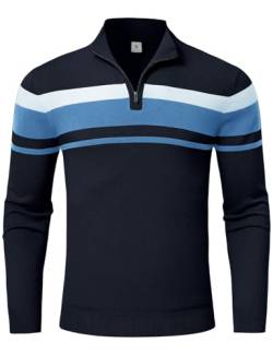 donhobo Sweatshirts für Herren 1/4 Zip Up Pullover Slim Fit Leichtes Lässiger Stehkragen Langarm Polo Strickpullover Herbst Winter Sweaters, Marineblau, M von donhobo