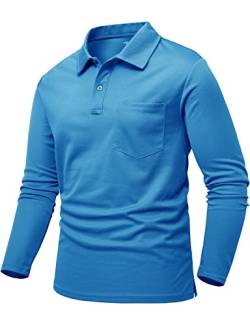 donhobo T-Shirt Herren Freizeit Sport Polo Golf Long Sleeve Funktionsshirt Leicht Atmungsaktiv Langarm Shirts Männer Funktionsshirt Arbeitshirt, Blau, 3XL von donhobo