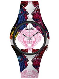 Doodle Watch Armbanduhr Wild Mood Tattoouhr Raubkatze Weiß/Rosa DO39011 von doodle