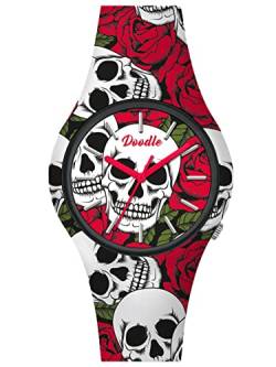Doodle Watch Quarz Armbanduhr Tattoouhr Skulls & Roses mit Silikonband 42 MM DO42008 von doodle