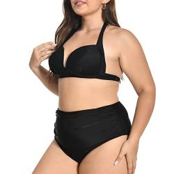 dowskwx Damen Bikini Set Push Up Zweiteiliger Badeanzug Neckholder Bademode mit Hoher Taille Bikinihose Bauchweg Swimsuit (Schwarz,M) von dowskwx