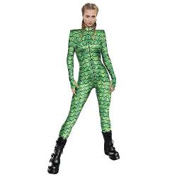 doyouwantmore Damen Halloween 3D Fisch Schuppen Digitaldruck Jumpsuit Slim Cut Langarm Einteilige Strumpfhose Jumpsuit für Rollenspielparty von doyouwantmore