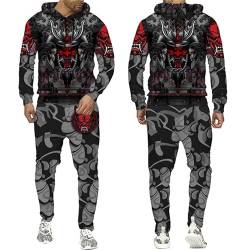 doyouwantmore Herren Trainingsanzug Set Samurai Tattoo 3D gedruckte Hoodies und Jogginghosen Set Zweiteiliges Set Lässiger Sportanzug von doyouwantmore