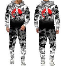 doyouwantmore Herren Trainingsanzug Set Samurai Tattoo 3D gedruckte Hoodies und Jogginghosen Set Zweiteiliges Set Lässiger Sportanzug von doyouwantmore