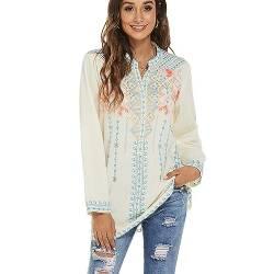 drakloak Bohemian Tops Besticktes Folklore Bluse Mexico Frauen Tunika Sommer Blusen mit Blumenmuster,Hippie Kleidung Damen Long Sleeves Blouse(127 YW 3XL) von drakloak