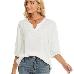 drakloak Bohemian Tops Besticktes Folklore Bluse Mexico Frauen Tunika Sommer Blusen mit Blumenmuster,Hippie Kleidung Damen Long Sleeves Blouse（284 WT 2XL） von drakloak