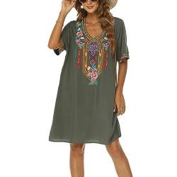 drakloak Damen Bohemian Stickerei Kleid Boho Mexican Peasant Dress V-Ausschnitt Feiertagskleid Hippie Bohemian Kleider Kurzarm Freizeitkleid mit Besticktes Blumen(446 GR 3XL) von drakloak