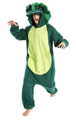 dressfan Animal Triceratops Drachen Einteiler Grau Dinosaurier Weihnachten Halloween Cosplay Kostüm Pyjama Unisex Erwachsene Teens Kinder, Grün , L von dressfan