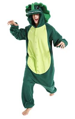 dressfan Animal Triceratops Drachen Einteiler Grau Dinosaurier Weihnachten Halloween Cosplay Kostüm Pyjama Unisex Erwachsene Teens Kinder, Grün , M von dressfan