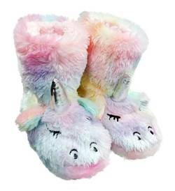 dressfan Einhorn Hausschuhe Stiefel Plüsch Hausschuhe Drinnen/Draußen Unisex Pantoffeln Regenbogen Pink 32 von dressfan