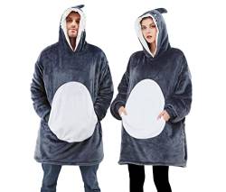 dressfan Grau Hai Tragbare Decke Mikrofaser & Sherpa Deckenpullover,Halloween Karneval Hai Kostüm Hoodie,Warme Weich Decke mit Ärmeln und Kapuze für Damen Herren von dressfan