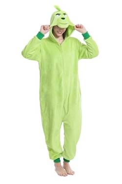 dressfan Grüner Weihnachts Monster Onesie Pyjama Kostüm Jumpsuits Weihnachten Pyjamas Cosplay Kostüm Halloween Schlafanzug für Unisex Erwachsene Jugendliche,L von dressfan