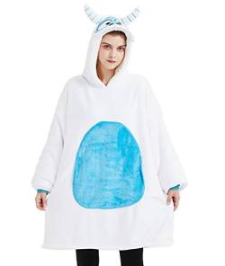 dressfan Schneemonster Tragbare Decke Mikrofaser & Sherpa Deckenpullover,Halloween Karneval Weiß Monster Kostüm Hoodie,Warme Weich Decke mit Ärmeln und Kapuze für Damen Herren,Weiß von dressfan