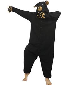 dressfan Tier Bär Kostüm Bär Jumpsuits Bär Pyjamas Cosplay Kostüm mit Pfotenhandschuh schwarz weiß (Schwarz, XXL) von dressfan