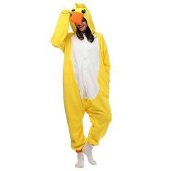 dressfan Tier Ente Kostüm Ente Jumpsuits Ente Pyjamas Cosplay Kostüm Weihnachten Halloween Schlafanzug für Unisex Erwachsene Jugendliche Kinder Gelb XS von dressfan