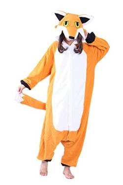 dressfan Tier Fox Kostüm Fox Pyjamas Fox Jumpsuits Nachthemden Fox Schlafoveralls Cosplay Kostüm Weihnachten Halloween Schlafanzüge für Unisex Erwachsene Damen& Herren,Orange,L von dressfan