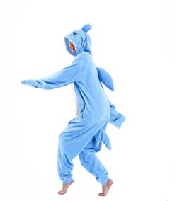 dressfan Tier Hai Kostüm Hai Jumpsuits Hai Pyjamas Cosplay Kostüm Weihnachten Halloween Schlafanzug für Unisex Erwachsene Jugendliche Kinder Blau M von dressfan