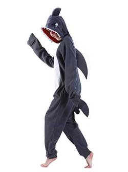 dressfan Tier Hai Kostüm Hai Jumpsuits Hai Pyjamas Cosplay Kostüm Weihnachten Halloween Schlafanzug für Unisex Erwachsene Jugendliche Kinder Grau XXL von dressfan