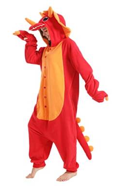 dressfan Tier Triceratops Drache Kostüm Drache Jumpsuits Drache Weihnachten Pyjamas Cosplay Kostüm Halloween Schlafanzug für Unisex Erwachsene Jugendliche Kinder,S von dressfan