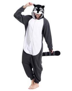 dressfan Unisex Grauer Waschbär Onesie Pyjama Kostüm Jumpsuits Weihnachten Pyjamas Schlafanzug Halloween Cosplay Kostüm für Erwachsene Jugendliche,L von dressfan