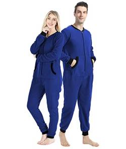 dressfan Unisex-Pyjama, Einteiler, Overall, Loungewear, Thermo-Reißverschluss, ohne Fuß, Damen und Herren, Blau, L von dressfan