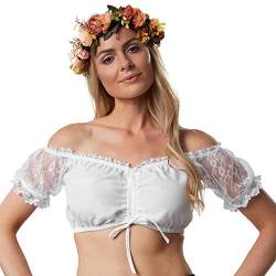 dressforfun 900591 Dirndlbluse mit Carmen Ausschnitt und Spitzen Rüschen, kurz, weiß - Diverse Größen - (XXL | Nr. 303059) von dressforfun