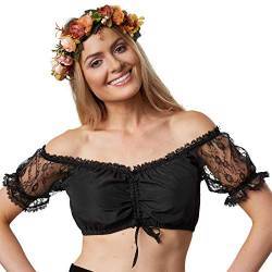 dressforfun 900593 Dirndlbluse mit Carmen Ausschnitt und Spitzen Rüschen, kurz, schwarz - Diverse Größen - (L | Nr. 303067) von dressforfun