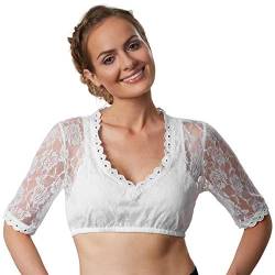 dressforfun 900595 Elegante Dirndlbluse, Ärmel aus Spitze mit Blumenmuster, kurz, weiß - Diverse Größen - (L | Nr. 303077) von dressforfun