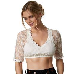 dressforfun 900596 Elegante Dirndlbluse, Spitzenärmel mit Blumenmuster, Rücken aus Spitze, kurz, weiß - Diverse Größen - (XXL | Nr. 303084) von dressforfun