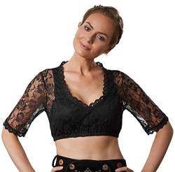 dressforfun 900597 Elegante Dirndlbluse, Spitzenärmel mit Blumenmuster, Rücken aus Spitze, kurz, schwarz - Diverse Größen - (L | Nr. 303087) von dressforfun