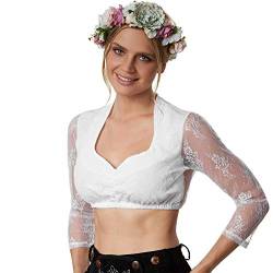 dressforfun 900600 Dirndlbluse, Lange Spitzenärmel mit Blumenmuster, Rücken aus Spitze, kurz, weiß - Diverse Größen - (M | Nr. 303101) von dressforfun