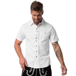 dressforfun 900601 Herren Trachtenhemd, Kurzarmhemd mit Knopfleiste, Knöpfe in Hirschhorn-Optik, weiß - Diverse Größen - (XXL | Nr. 302994) von dressforfun