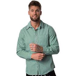 dressforfun 900607 Herren Trachtenhemd, Langarmhemd mit Knopfleiste & Brusttasche, grün weiß kariert - Diverse Größen - (S | Nr. 303020) von dressforfun