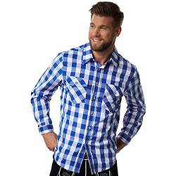 dressforfun 900609 Herren Trachtenhemd, Langarmhemd mit Knopfleiste & Brusttaschen, blau weiß kariert - Diverse Größen - (XXL| Nr. 303034) von dressforfun
