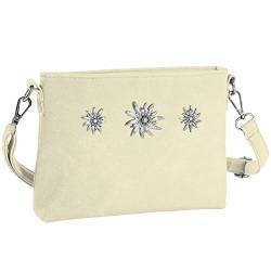 dressforfun 900651 Damen Trachten Handtasche mit Edelweiß Motiv, Schicke Trachtenhandtasche in Wildlederoptik (Beige | Nr. 303271) von dressforfun