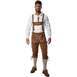 dressforfun 900815 Männer Lederhose mit Träger, Kniebund Hose in klassischer Optik, mit dezenten Stickereien, braun - Diverse Größen - (S| Nr. 302835) von dressforfun