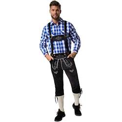 dressforfun 900816 Männer Lederhose mit Träger, Kniebund Hose in klassischer Optik, mit edlen, weißen Stickereien - Diverse Größen - (L| Nr. 302842) von dressforfun