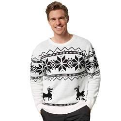 dressforfun 900832 Männer Weihnachtspullover, Strickpullover mit Rentieren und Schneeflocken, weiß - Diverse Größen - (L | Nr. 303367) von dressforfun