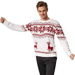 dressforfun 900833 Männer Weihnachtspullover, Strickpullover mit Rentieren und Schneeflocken, weiß rot - Diverse Größen - (M | Nr. 303371) von dressforfun