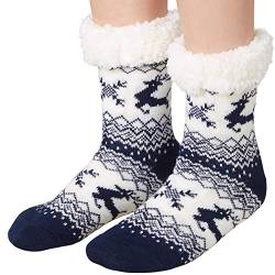 dressforfun 900849 Unisex Weihnachts Kuschelsocken mit Rentiermotiv, dick gefüttert & Plüschrand, blau weiß - diverse Größen - (35-38 | Nr. 303475) von dressforfun