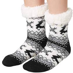 dressforfun 900851 Unisex Weihnachts Kuschelsocken mit Rentiermotiv, dick gefüttert & Plüschrand, schwarz weiß - diverse Größen - (35-38 | Nr. 303482) von dressforfun