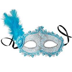 dressforfun 900888 Venezianische Maske mit seitlicher Feder für Damen, Augenmaske mit Stoffmuster, Zierborte und Strass für Ball Fasching Karneval Halloween - diverse Farben - (blau | Nr. 303551) von dressforfun