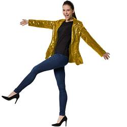 dressforfun 900995 Damen Pailletten Blazer, Langarm Glitzer Jackett, Gold - Diverse Größen - (S | 303846) von dressforfun